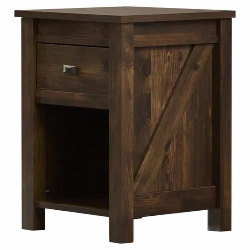 Farmhouse 1-Drawer Bedroom Nightstand With Open Shelf In Rustic Pine Finish