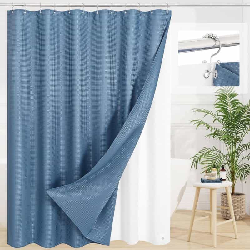 72"W X 84"H Blue Waffle Textured 3 In 1 Shower Curtain Set