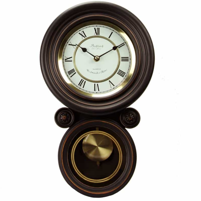 Bedford Clock Collection 16.5 Inch Contemporary Round Wall Clock With Pendulum