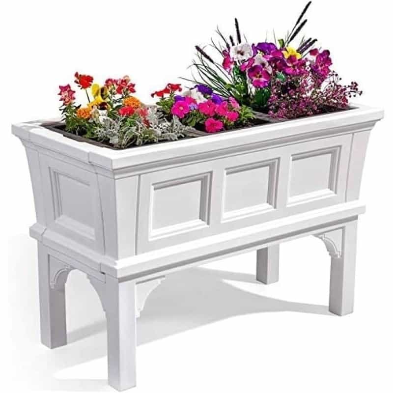 White Rectangular Raised Garden Bed Planter Box With Removeable Trays
