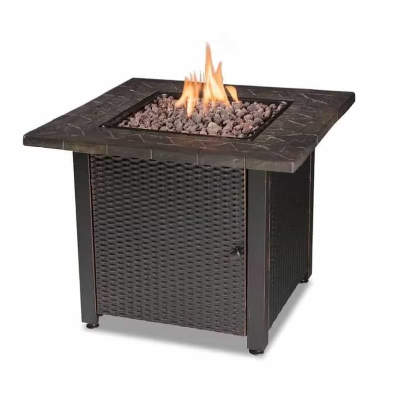30-Inch Outdoor Bronze Lp Propane Gas Fire Pit With Lava Rocks And Cover