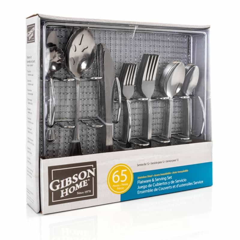 Gibson Home South Bay 65 Piece Stainless Steel Flatware Service Set With Wire Caddy