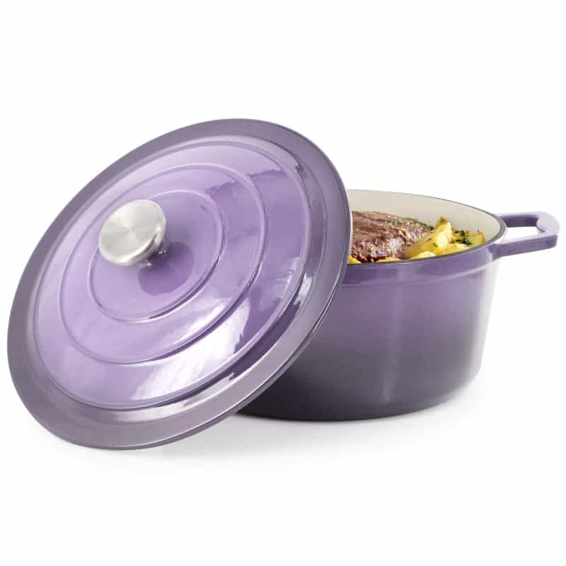 Megachef 5 Quarts Round Enameled Cast Iron Casserole With Lid In Gradient Purple