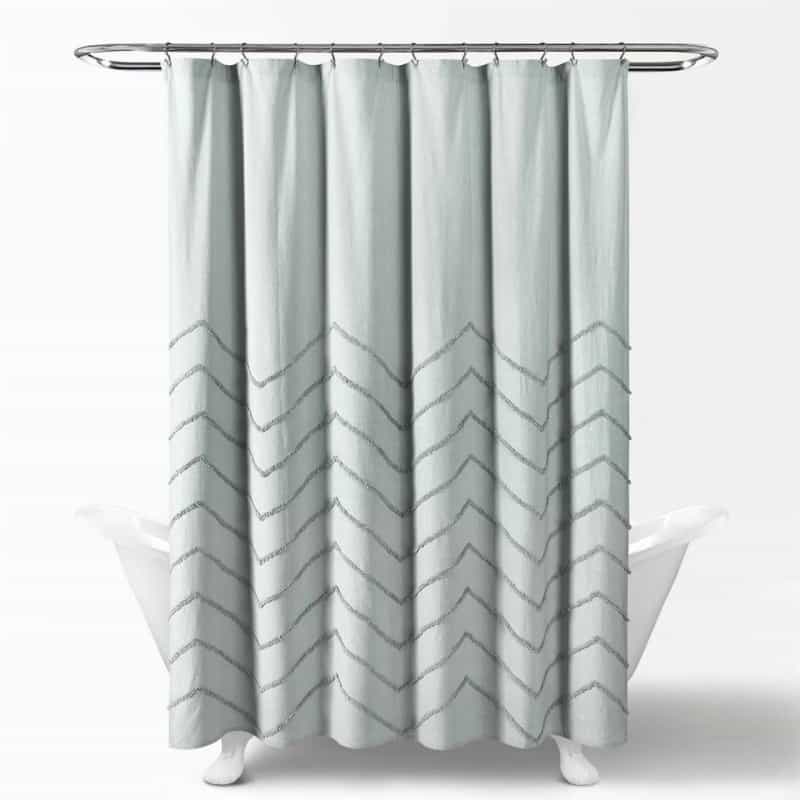 72-Inch Pastel Blue Chenille Cotton Shower Curtain With Chevron Pattern