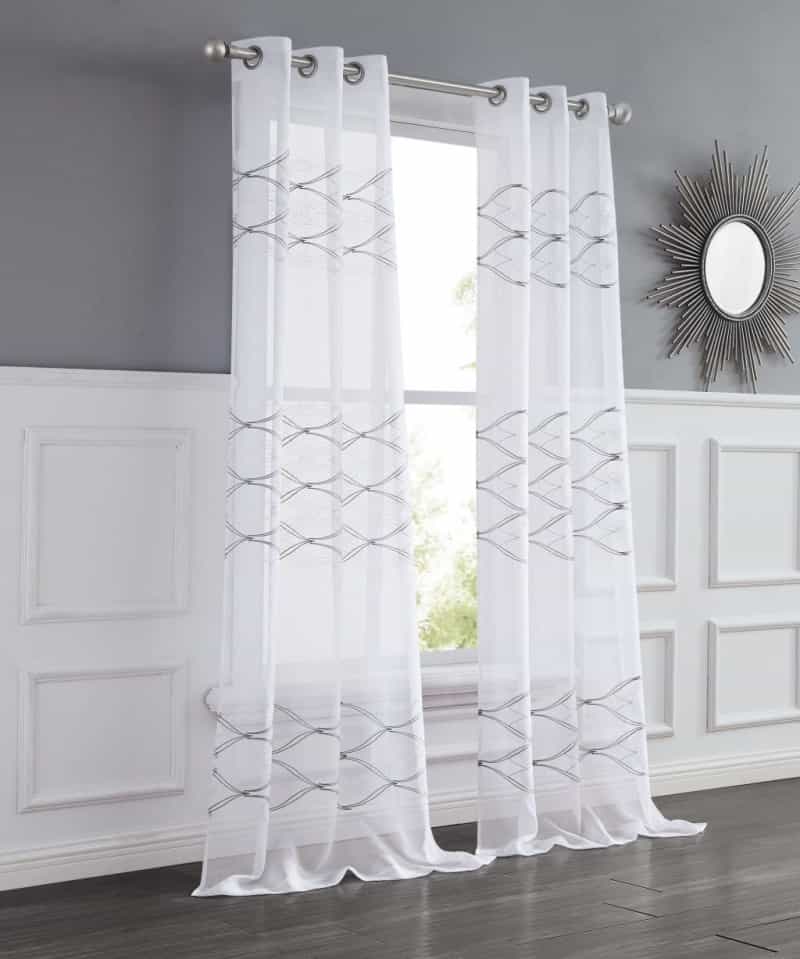 Set Of Two 96" White Wave Embroidered Window Panels