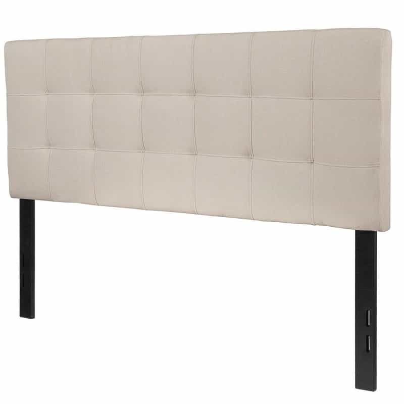 Full Size Beige Taupe Fabric Box-Stitch Upholstered Headboard