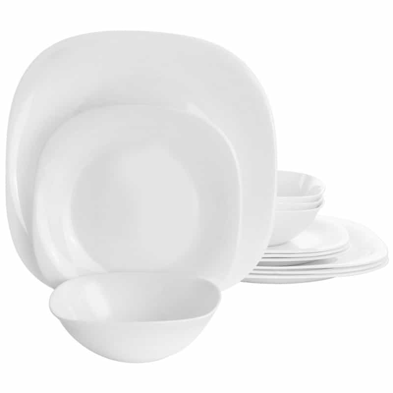 Ultra By Gibson Piazza 12 Piece Tempered Opal Glass Dinnerware Set In White