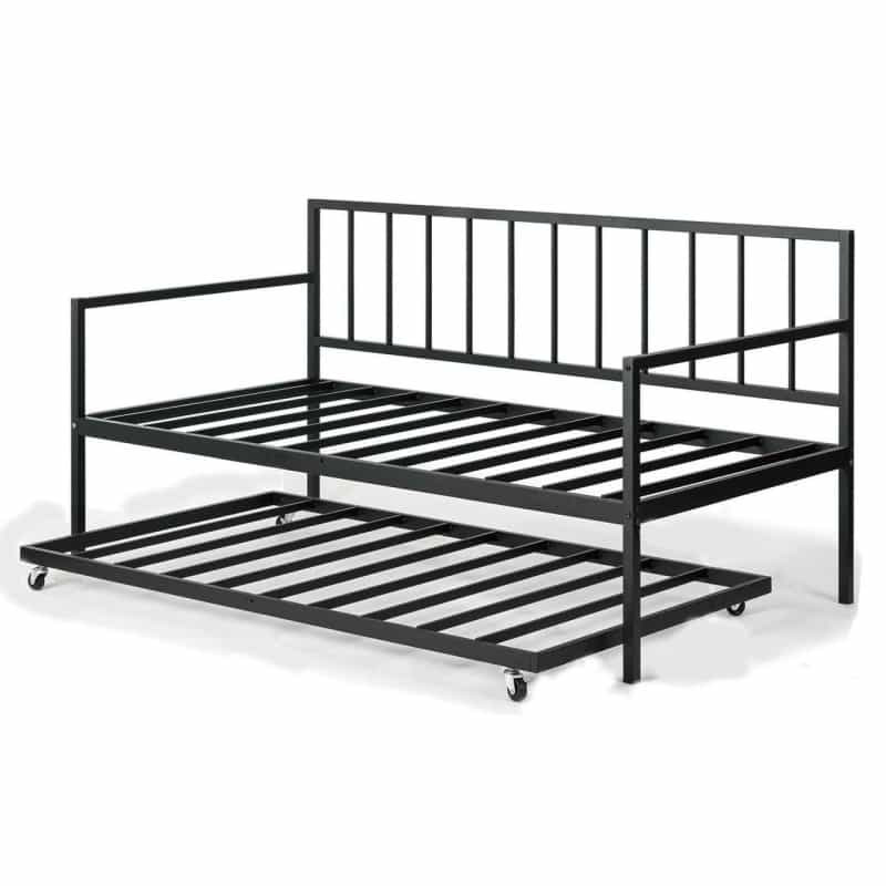 Twin Size Heavy Duty Metal Daybed With Roll-Out Trundle Bed