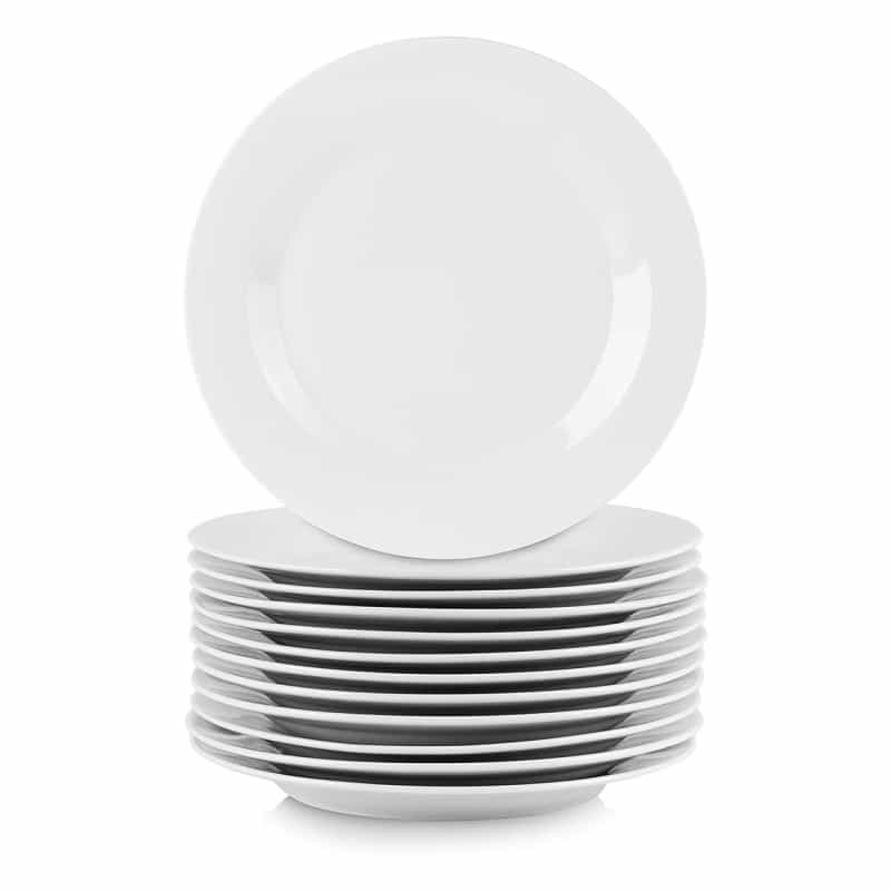 Elama Porcelain 12 Piece Large Round Dinner Plate Set In White