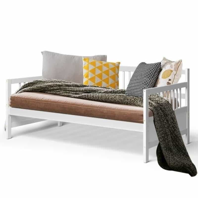 Twin Size 2-In-1 Wood Daybed Frame Sofa Bed In White Finish