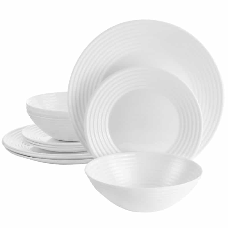 Gibson Ultra Patio 12 Piece Tempered Opal Glass Dinnerware Set In White
