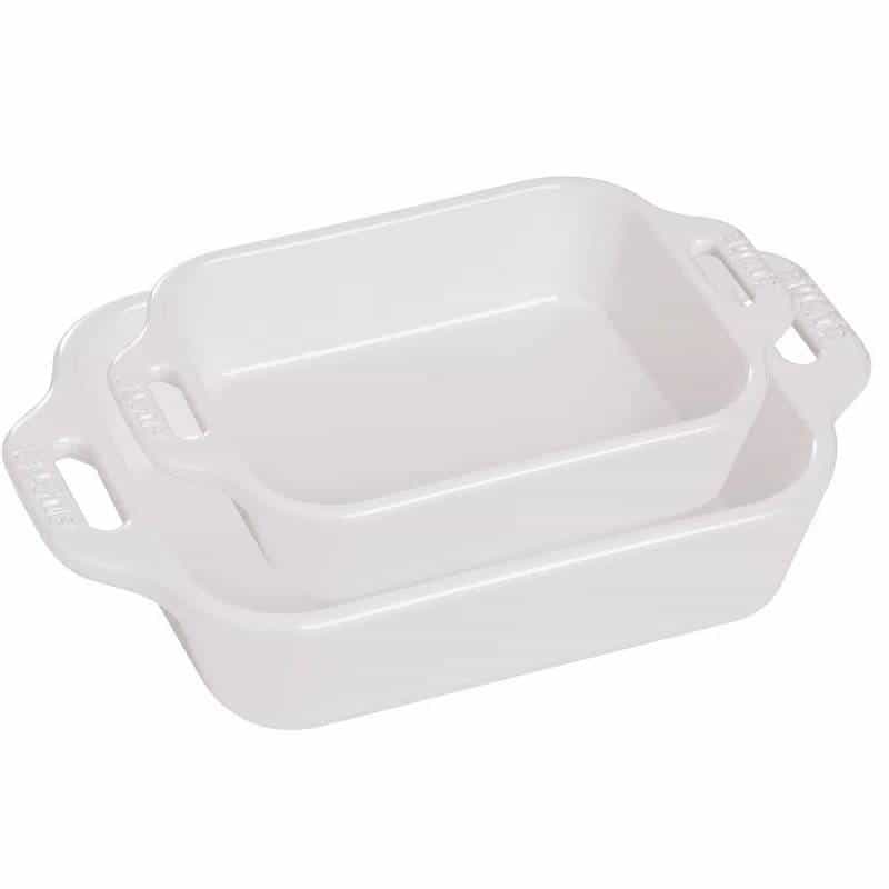 2 Piece Ceramic Stoneware Bakeware Casserole Dish Set In White
