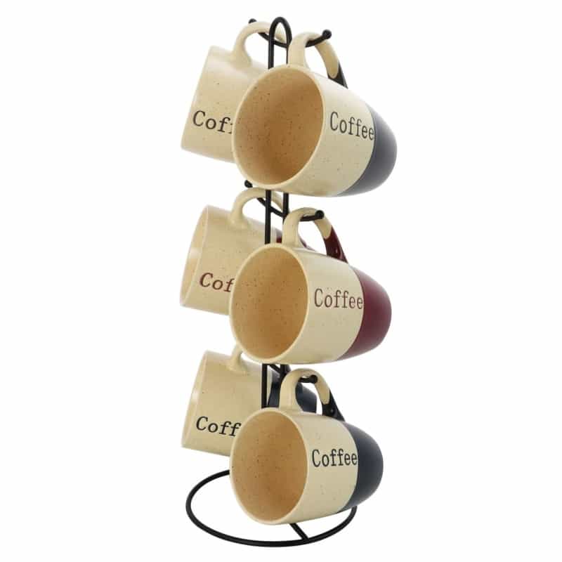 Elama Coffee House 6-Piece 12 Oz. Mug Set With Stand, Assorted Colors