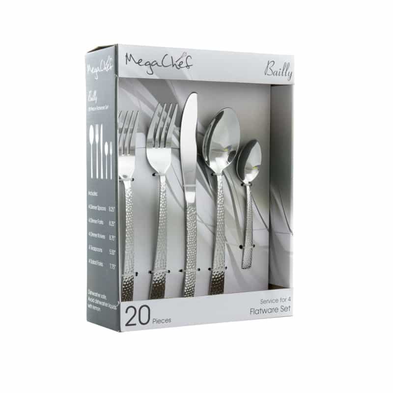 Megachef Baily 20 Piece Flatware Utensil Set, Stainless Steel Silverware Metal Service For 4 In Sil