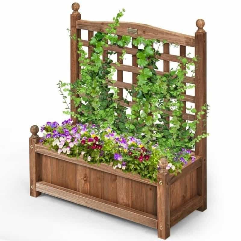 Natural Fir Wood Outdoor Garden Planter Box With 30-Inch High Trellis
