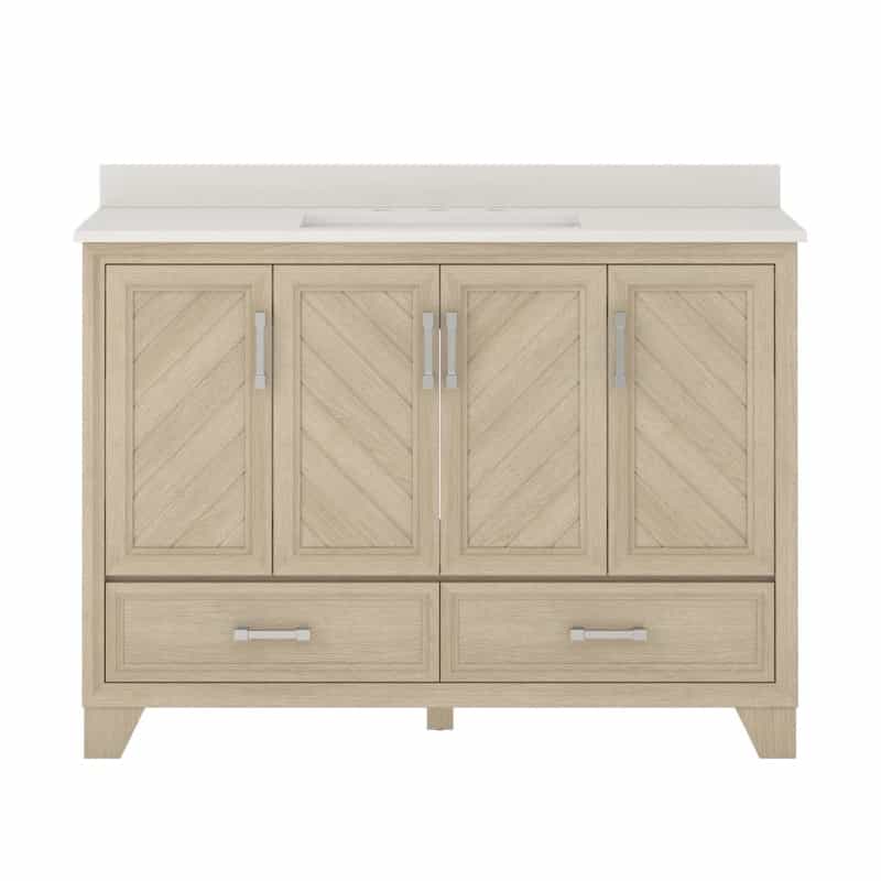 Ashlow Natural Oak Wood Freestanding Single Sink Bathroom Vanity With Engineered Stone Top - 48" - Natural Oak