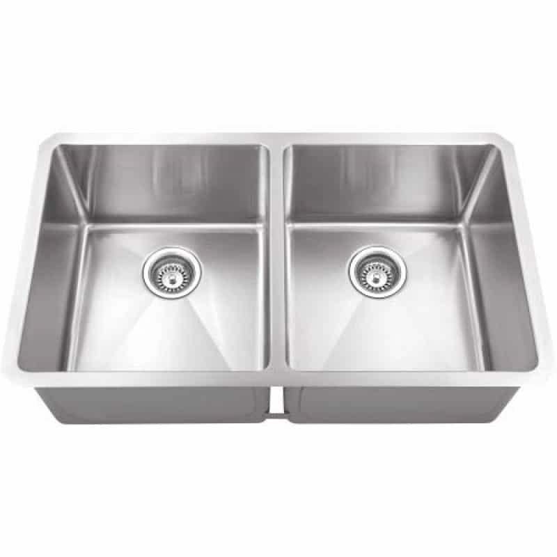Hardware Resources 32 Inch Handmade Stainless 50/50 Double Kitchen Sink