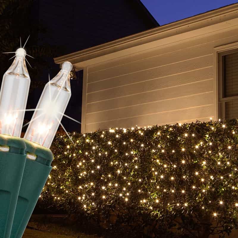 Clear Twinkle Mini Christmas Net Lights On Green Wire
