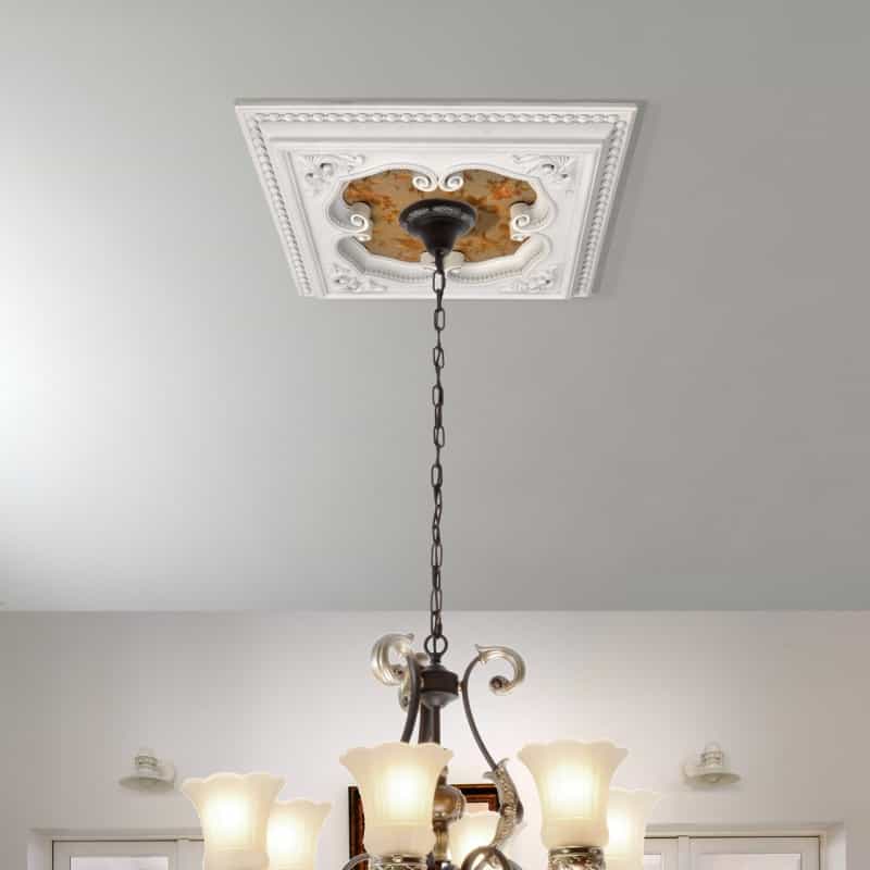 White And Gold Four Leaf Clover Square Chandelier Ceiling Medallion 24In