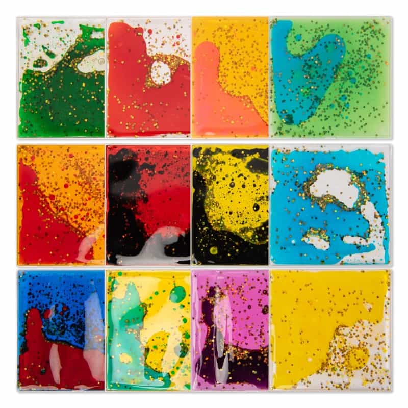 A11101cl12-Art3d 6”X6” Square Sensory Fidget Liquid Motion Tiles For Kids, Toddler, Teens - Interactive Soft Gel Liquid Play Mats For Home, Schools, Playrooms, Multi-Pack Of 12 Tiles