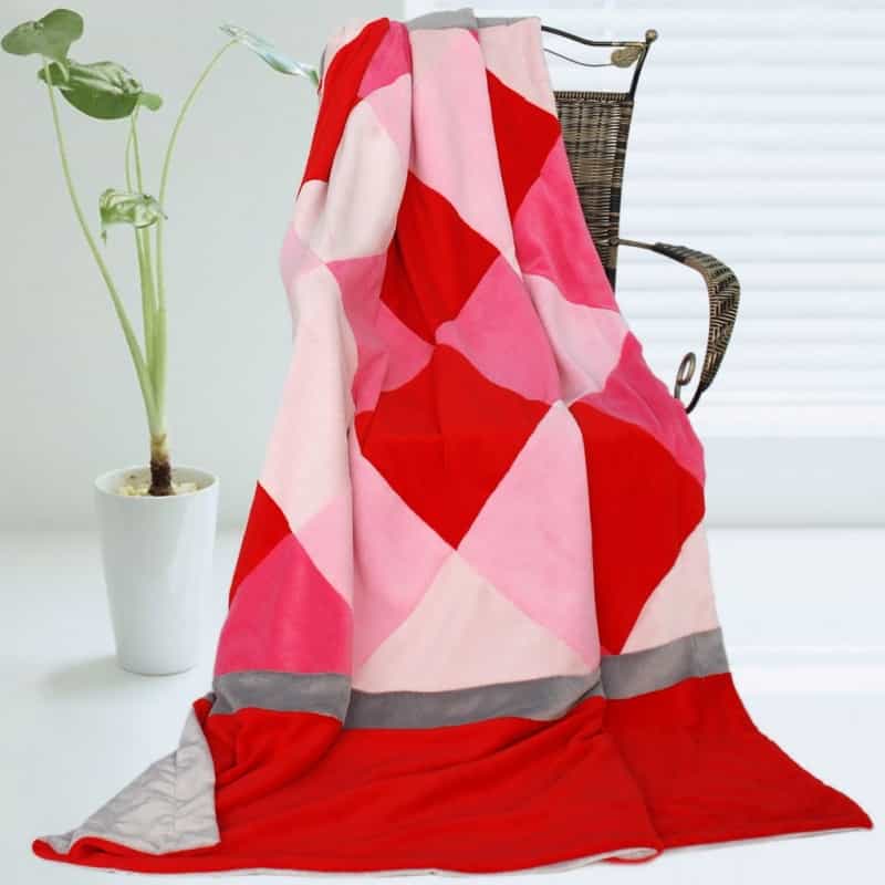 Soft Coral Fleece Patchwork Throw Blanket - Plaids - Rose Elf
