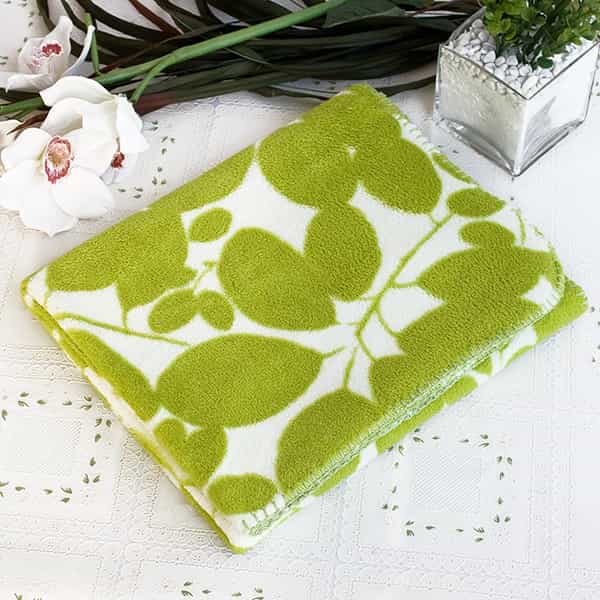 Japanese Coral Fleece Baby Throw Blanket - Green Leaves