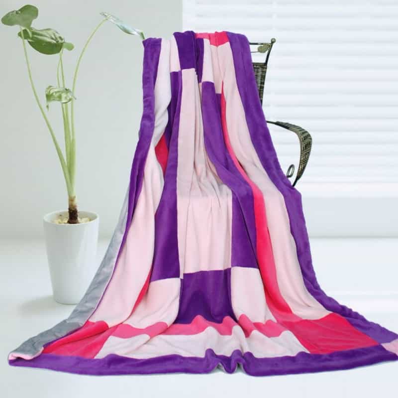 Soft Coral Fleece Patchwork Throw Blanket - Purple Charm