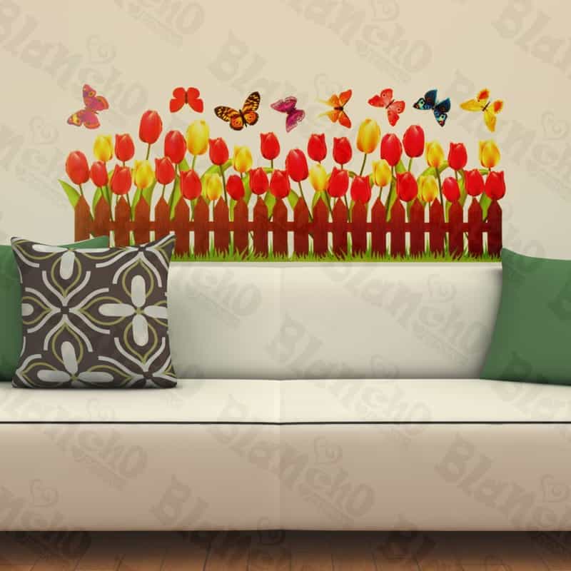 Active Butterfly And Warmth Of Tulips - Wall Decals Stickers Appliques Home déCor