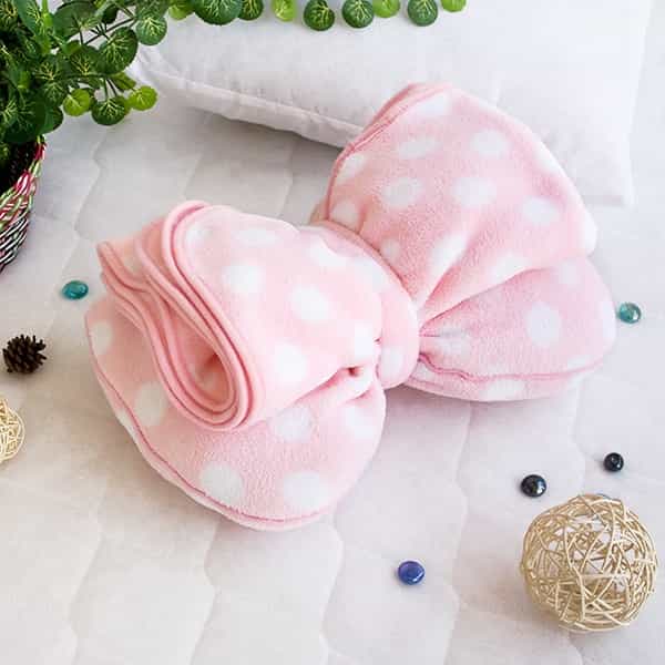 Fleece Throw Blanket Pillow Cushion - Pink Bow