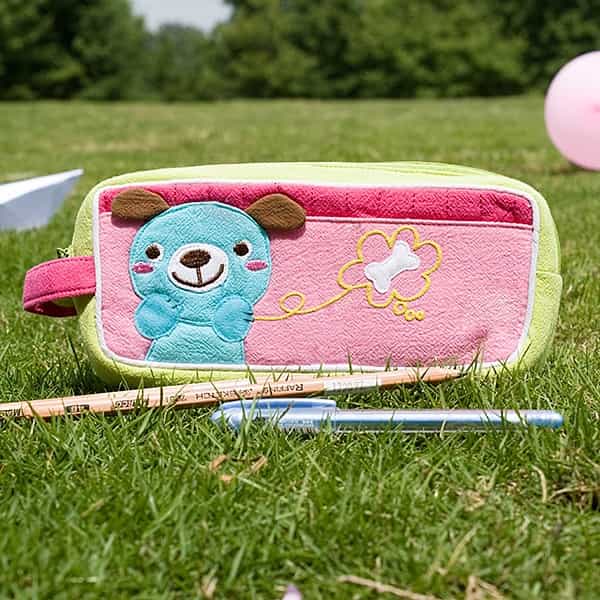 Embroidered Applique Pencil Pouch Bag / Cosmetic Bag - Dog & Bone