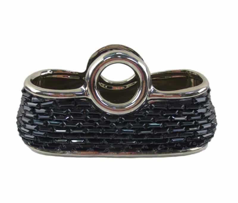 Art Deco Pottery Ceramic & Glass Decorative Purse Flower Vases, 10 1/4" X 4 1/4" X 5"(H) Eos By Dolce Mela