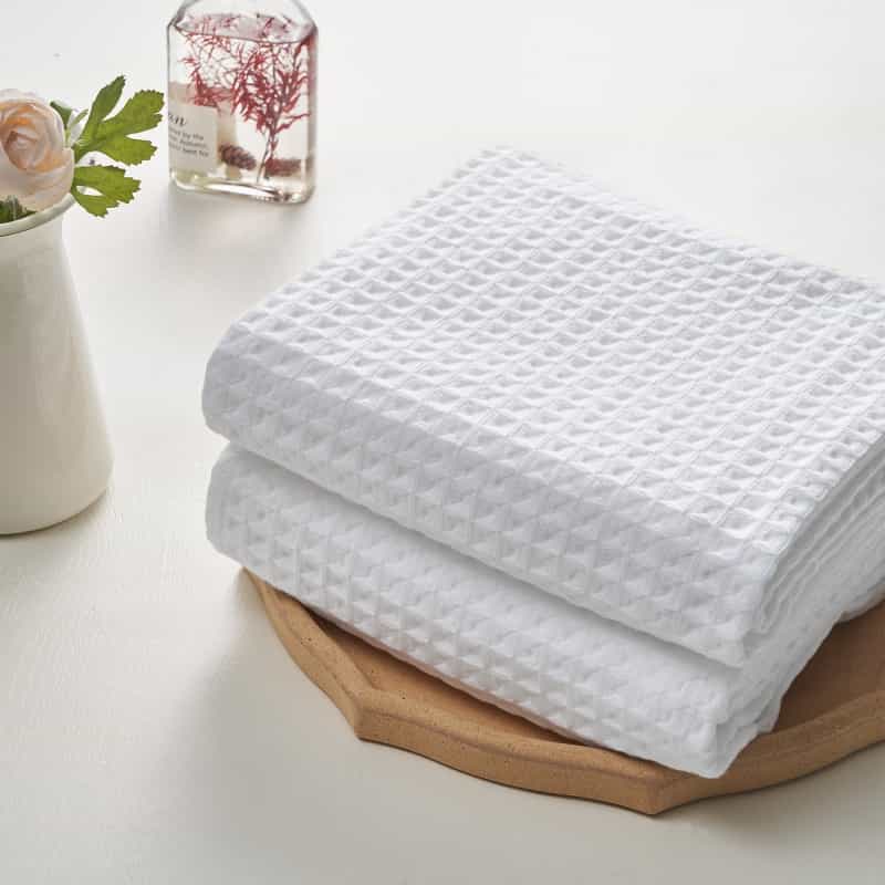 Waffle Bath Towels - White Color- Set Of 2