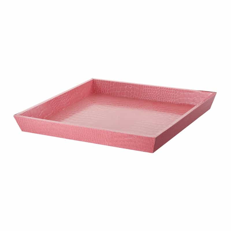 Wood And Leatherette Decorative Serving Tray With Raised Sides, Pink