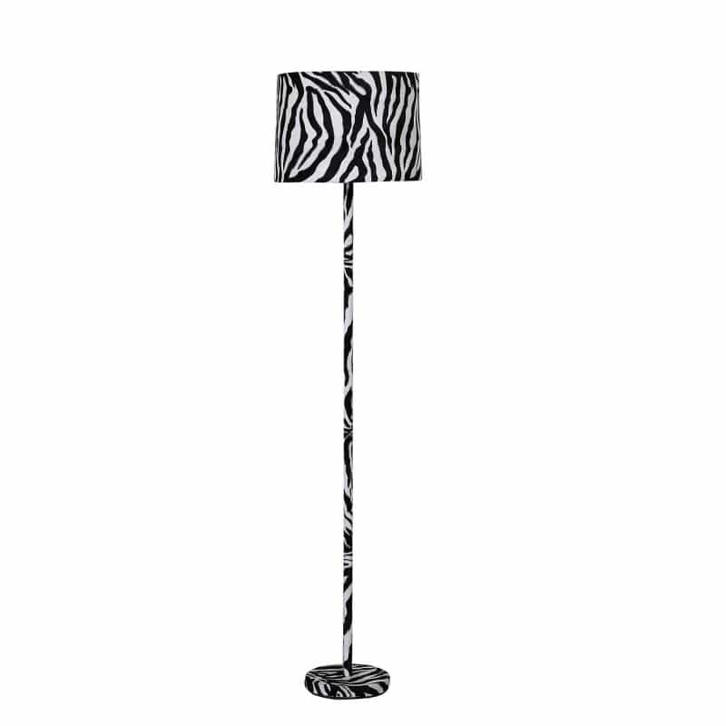 Fabric Wrapped Floor Lamp With Animal Print, White And Black