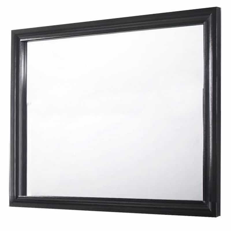 Molded Wooden Frame Dresser Top Mirror, Black And Silver