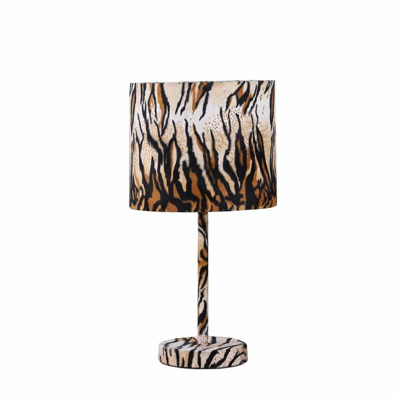 Fabric Wrapped Table Lamp With Striped Animal Print, Brown And Black