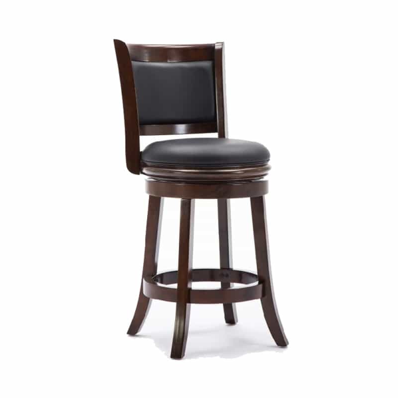 Round Wooden Swivel Counter Stool With Padded Seat And Back, Dark Brown