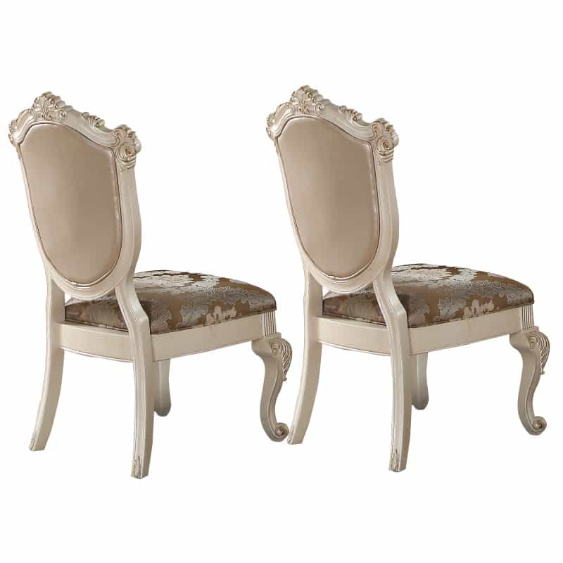 28 Inch Vegan Faux Leather Dining Side Chair, Set Of 2, White, Gold