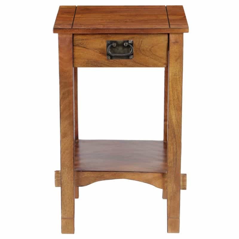 Spacious Mango Wood Telephone Stand With Slatted Side Panels, Brown