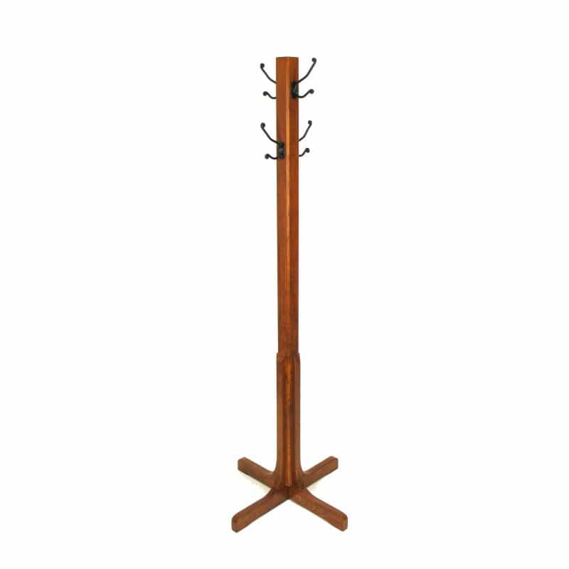 Wooden Coat Stand With X Frame Base And Metal Hooks, Oak Brown