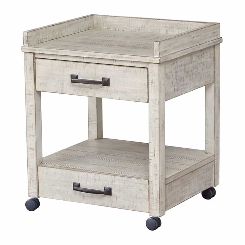 Wooden Printer Stand With 2 Drawers And Open Bottom Shelf, Distressed White