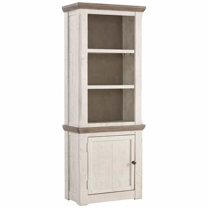 Wooden Left Pier Cabinet With 1 Door And 2 Shelves, Antique White And Brown