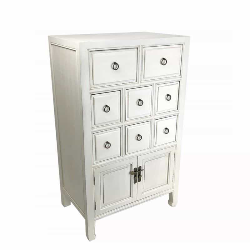 Wooden Chest With 8 Drawers And 2 Door Cabinets, White