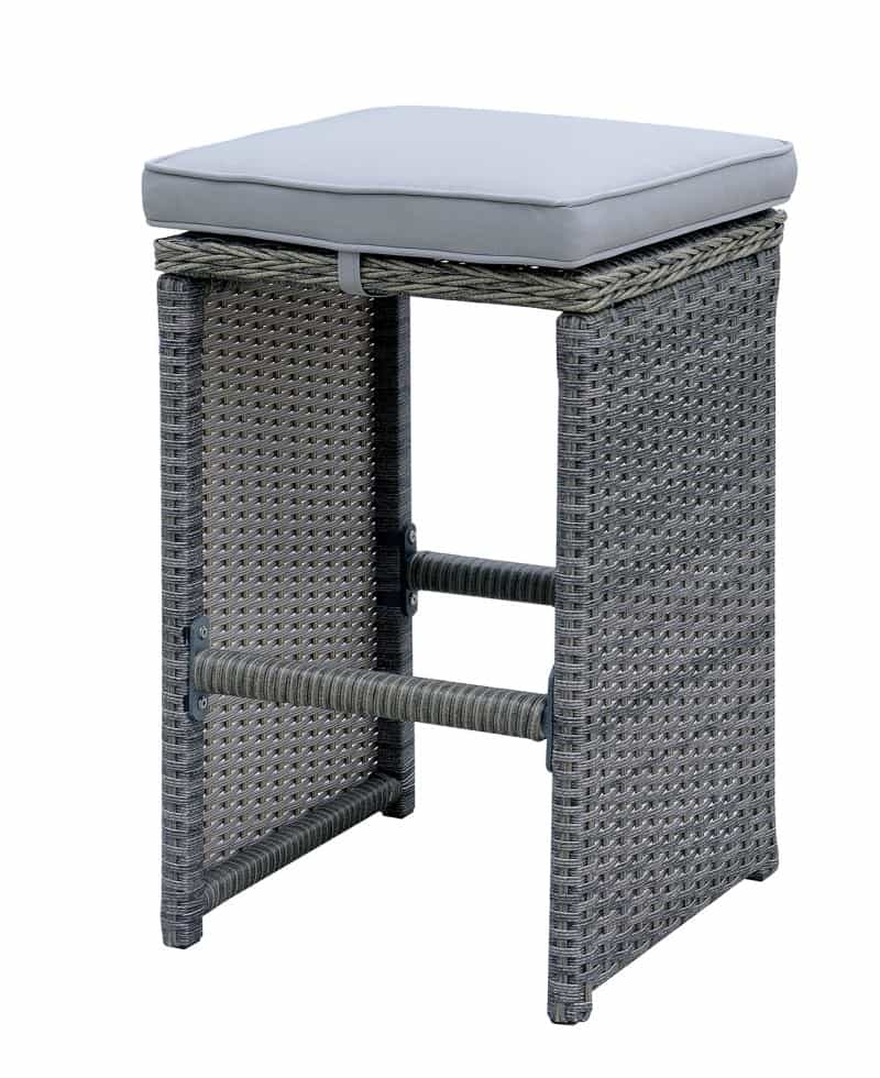 6 Piece Patio Bar Stool In Aluminum Wicker Frame And Padded Fabric Seat, Gray