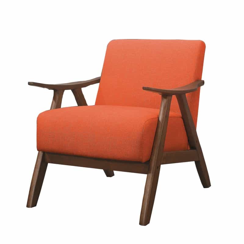 Fabric Upholstered Accent Chair With Curved Armrests, Orange