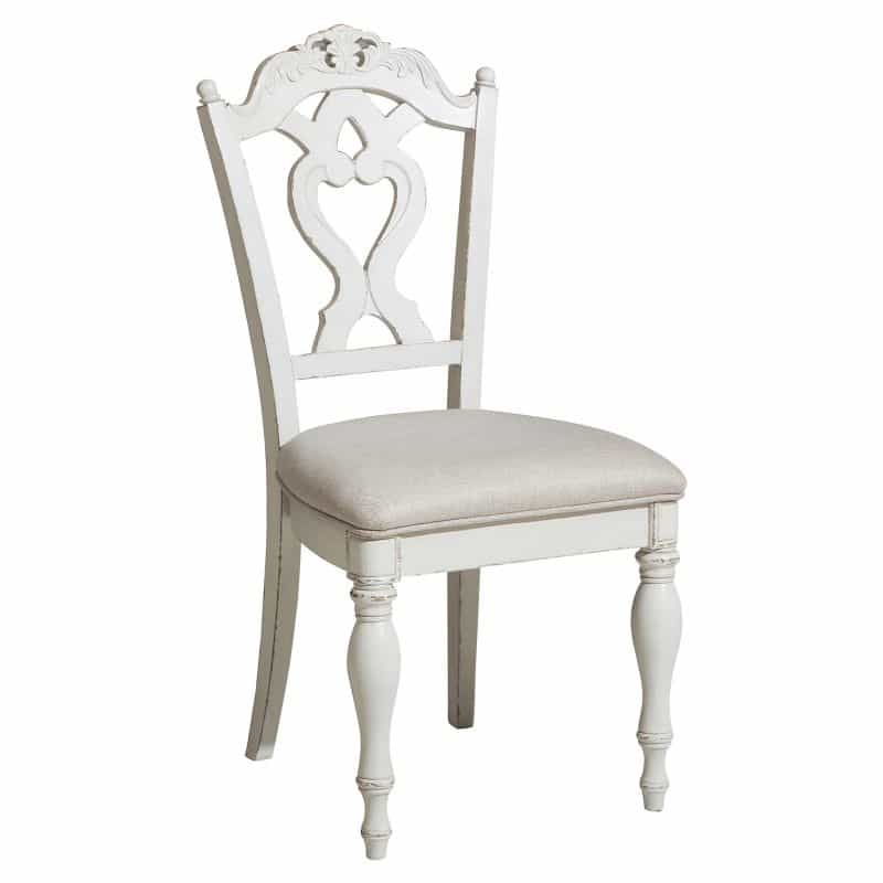Victorian Style Writing Desk Chair With Engraved Backrest, Antique White