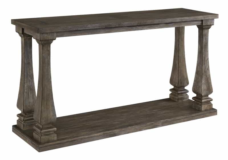 Rectangular Wooden Sofa Table With Square Baluster Legs, Gray