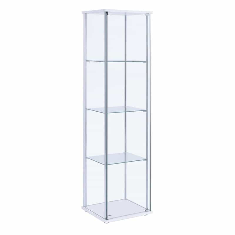 Glass And Metal Curio Cabinet With 4 Shelves, Clear And White