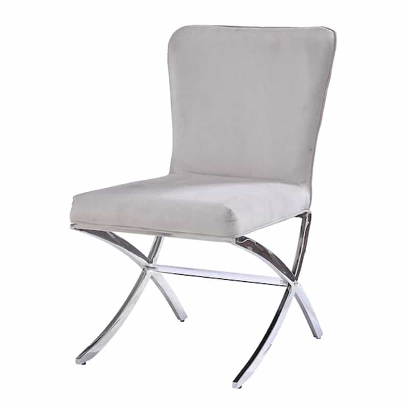 Velvet Upholstered Metal Side Chair With X Style Base, Light Gray And Silver, Set Of Two