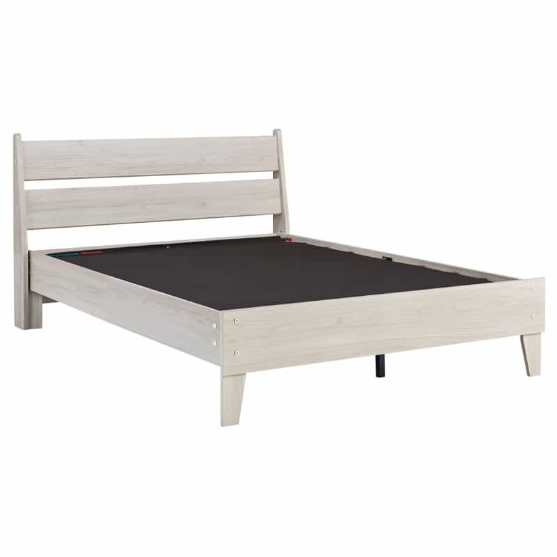 Wooden Twin Platform Bed With Grains, Off White